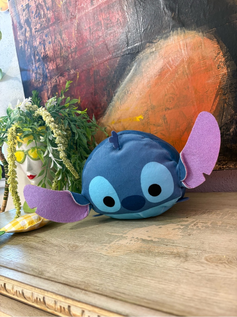 Disney Blue Stitch Plush Pouch with Pink Ears